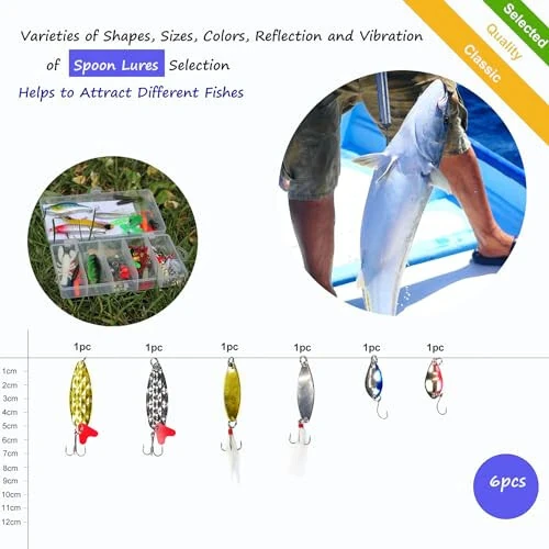 EXAURAFELIS Fishing Lures Set Fish Lure kit for Bass Trout Salmon Freshwater Fish Tackle kit Including Plastic Shrimp Worm Bait Spoon Grasshopper Crankbait Jigs Hooks Fishing Gear and Equipment - 10