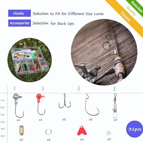 EXAURAFELIS Fishing Lures Set Fish Lure kit for Bass Trout Salmon Freshwater Fish Tackle kit Including Plastic Shrimp Worm Bait Spoon Grasshopper Crankbait Jigs Hooks Fishing Gear and Equipment - 12