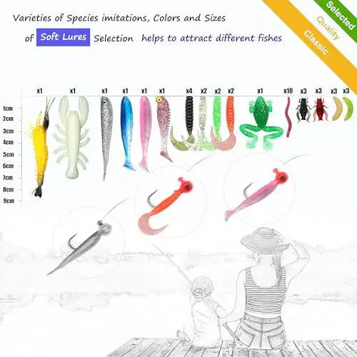 EXAURAFELIS Fishing Lures Set Fish Lure kit for Bass Trout Salmon Freshwater Fish Tackle kit Including Plastic Shrimp Worm Bait Spoon Grasshopper Crankbait Jigs Hooks Fishing Gear and Equipment - 5