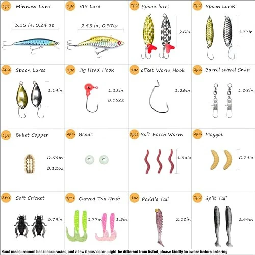 EXAURAFELIS Fishing Lures Set Fish Lure kit for Bass Trout Salmon Freshwater Fish Tackle kit Including Plastic Shrimp Worm Bait Spoon Grasshopper Crankbait Jigs Hooks Fishing Gear and Equipment - EXAURAFELIS (1)