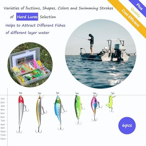 EXAURAFELIS Fishing Lures Set Fish Lure kit for Bass Trout Salmon Freshwater Fish Tackle kit Including Plastic Shrimp Worm Bait Spoon Grasshopper Crankbait Jigs Hooks Fishing Gear and Equipment - 3