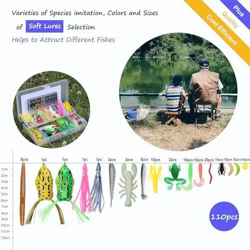 EXAURAFELIS Fishing Lures Set Fish Lure kit for Bass Trout Salmon Freshwater Fish Tackle kit Including Plastic Shrimp Worm Bait Spoon Grasshopper Crankbait Jigs Hooks Fishing Gear and Equipment - 5