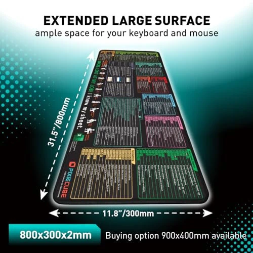 Pixiecube Excel Shortcut Keys Mouse Pad - Extended Large XL Cheat Sheet Gaming Mousepad | PC Office Spreadsheet Keyboard Mat | Non-Slip Stitched Edge - 3