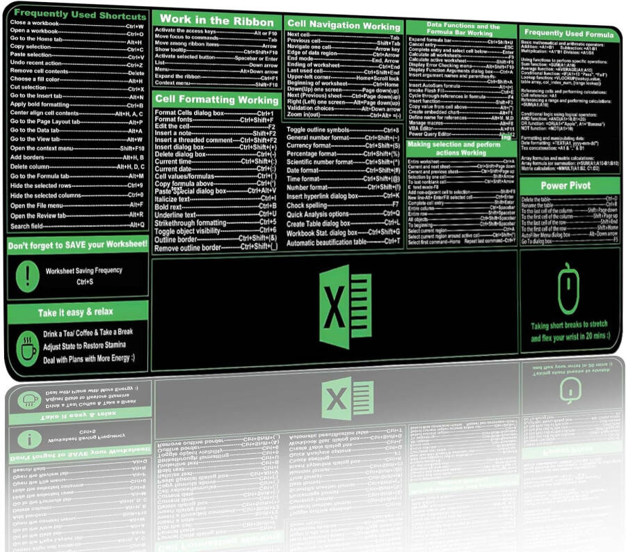 Excel Kısayolları Fare Altlığı, Klavye Kısayolu Fare Altlığı, XXL Geniş Ofis Masa Matı, Excel Hile Sayfası Matı, Kaymaz Tabanlı Klavye Paspasları, Çalışan Takdir Hediyeleri (35.4”x15.7”) - 7