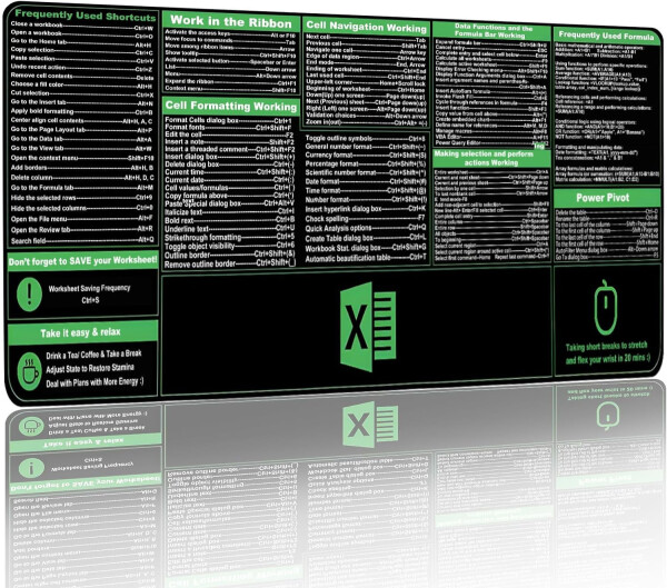 Excel Kısayolları Fare Altlığı, Klavye Kısayolu Fare Altlığı, XXL Geniş Ofis Masa Matı, Excel Hile Sayfası Matı, Kaymaz Tabanlı Klavye Paspasları, Çalışan Takdir Hediyeleri (35.4”x15.7”) - 1