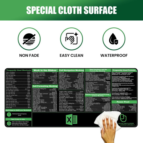 Excel Shortcuts Mouse Pad, Keyboard Shortcut Mousepad, XXL Large Extended Office Desk Mat, Excel Cheat Sheet Mat, Non-Slip Base Keyboard Mats, Employee Appreciation Gifts (35.4”x15.7”) - 10