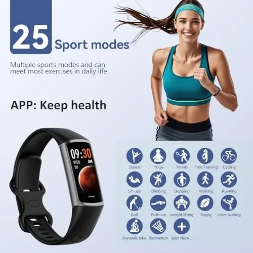 Excelpeakia Fitness Tracker, 25 ta sport rejimi, yurak urish tezligini/qon kislorodini va bosimni kuzatuvchi, uyqu, qadamlar/kaloriyalarni hisoblovchi, suv o'tkazmaydigan aqlli soat, aqlli bilaguzuk Android va iOS telefonlari uchun - 1