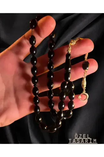 Exclusive Design 925 ayar Moon-Star Silver Tassel Barley Cut Fire Amber Tasbih - ERBAB I KEHRIBAR (1)