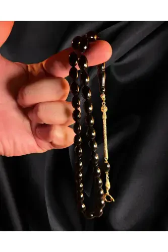 Exclusive Design 925 ayar Moon-Star Silver Tassel Barley Cut Fire Amber Tasbih - 3