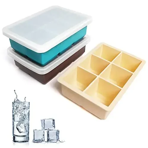 Excnorm Silicone Ice Cube Trays 3 Pack - Large Size Silicone Ice Cube Molds with Leak Proof Removable Lid Square Ice Cube Tray And BPA Free for Cocktail,Whiskey, Stackable Flexible Ice - 2
