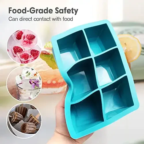 Excnorm Silicone Ice Cube Trays 3 Pack - Large Size Silicone Ice Cube Molds with Leak Proof Removable Lid Square Ice Cube Tray And BPA Free for Cocktail,Whiskey, Stackable Flexible Ice - 4