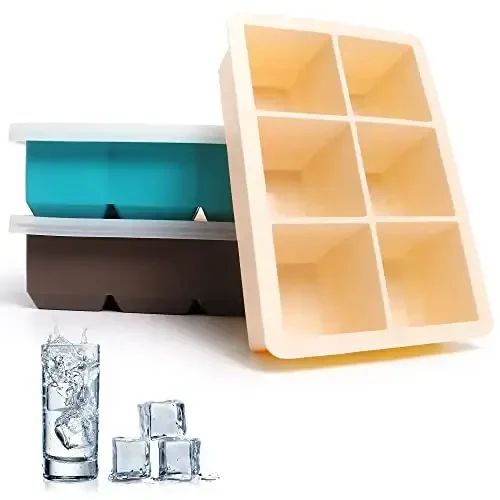 Excnorm Silicone Ice Cube Trays 3 Pack - Large Size Silicone Ice Cube Molds with Leak Proof Removable Lid Square Ice Cube Tray And BPA Free for Cocktail,Whiskey, Stackable Flexible Ice - 7