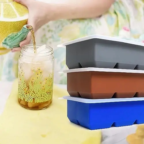 Excnorm Silicone Ice Cube Trays 3 Pack - Large Size Silicone Ice Cube Molds with Leak Proof Removable Lid Square Ice Cube Tray And BPA Free for Cocktail,Whiskey, Stackable Flexible Ice - 4