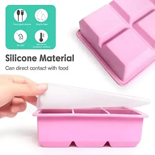 Excnorm Silicone Ice Cube Trays 3 Pack - Large Size Silicone Ice Cube Molds with Leak Proof Removable Lid Square Ice Cube Tray And BPA Free for Cocktail,Whiskey, Stackable Flexible Ice - 7