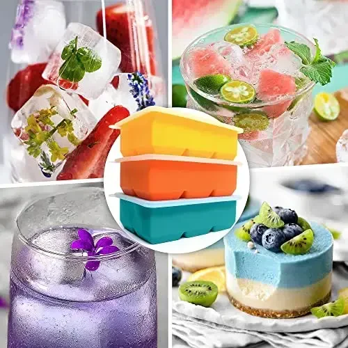Excnorm Silicone Ice Cube Trays 3 Pack - Large Size Silicone Ice Cube Molds with Leak Proof Removable Lid Square Ice Cube Tray And BPA Free for Cocktail,Whiskey, Stackable Flexible Ice - 2