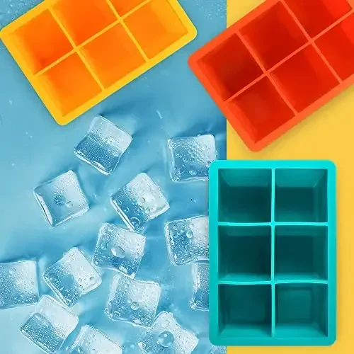 Excnorm Silicone Ice Cube Trays 3 Pack - Large Size Silicone Ice Cube Molds with Leak Proof Removable Lid Square Ice Cube Tray And BPA Free for Cocktail,Whiskey, Stackable Flexible Ice - 6