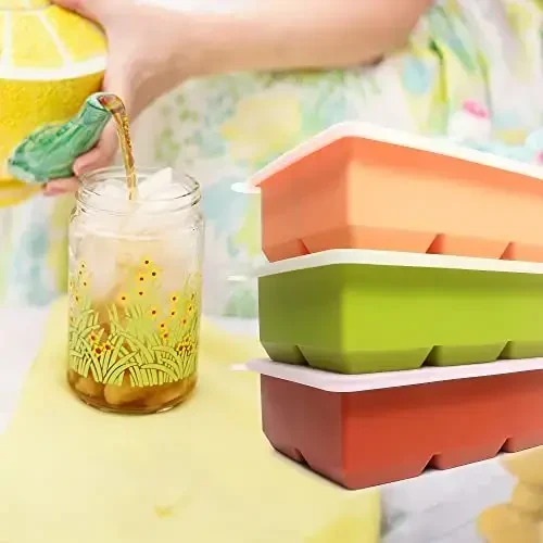 Excnorm Silicone Ice Cube Trays 3 Pack - Large Size Silicone Ice Cube Molds with Leak Proof Removable Lid Square Ice Cube Tray And BPA Free for Cocktail,Whiskey, Stackable Flexible Ice - 7