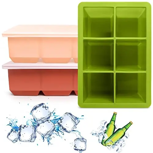 Excnorm Silicone Ice Cube Trays 3 Pack - Large Size Silicone Ice Cube Molds with Leak Proof Removable Lid Square Ice Cube Tray And BPA Free for Cocktail,Whiskey, Stackable Flexible Ice - 1