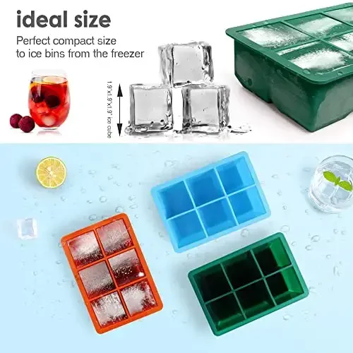 Excnorm Silicone Ice Cube Trays 3 Pack - Large Size Silicone Ice Cube Molds with Leak Proof Removable Lid Square Ice Cube Tray And BPA Free for Cocktail,Whiskey, Stackable Flexible Ice - 4