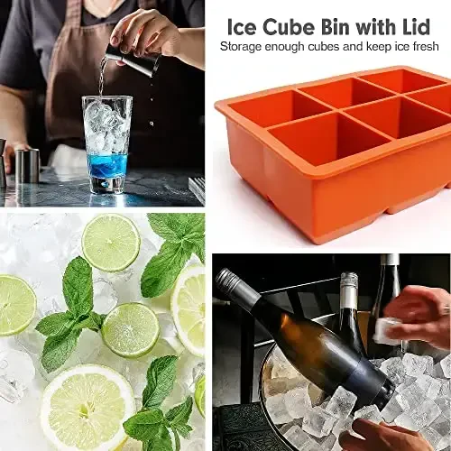 Excnorm Silicone Ice Cube Trays 3 Pack - Large Size Silicone Ice Cube Molds with Leak Proof Removable Lid Square Ice Cube Tray And BPA Free for Cocktail,Whiskey, Stackable Flexible Ice - 6