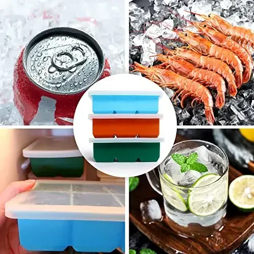 Excnorm Silicone Ice Cube Trays 3 Pack - Large Size Silicone Ice Cube Molds with Leak Proof Removable Lid Square Ice Cube Tray And BPA Free for Cocktail,Whiskey, Stackable Flexible Ice - 7