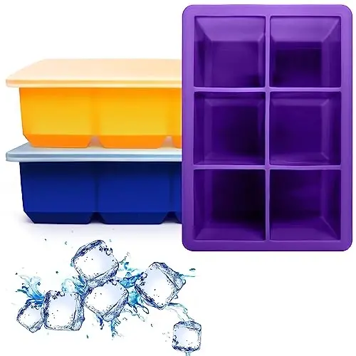 Excnorm Silicone Ice Cube Trays 3 Pack - Large Size Silicone Ice Cube Molds with Leak Proof Removable Lid Square Ice Cube Tray And BPA Free for Cocktail,Whiskey, Stackable Flexible Ice - EXCNORM