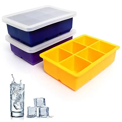 Excnorm Silicone Ice Cube Trays 3 Pack - Large Size Silicone Ice Cube Molds with Leak Proof Removable Lid Square Ice Cube Tray And BPA Free for Cocktail,Whiskey, Stackable Flexible Ice - 2