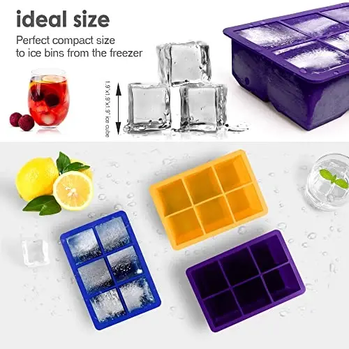 Excnorm Silicone Ice Cube Trays 3 Pack - Large Size Silicone Ice Cube Molds with Leak Proof Removable Lid Square Ice Cube Tray And BPA Free for Cocktail,Whiskey, Stackable Flexible Ice - 5