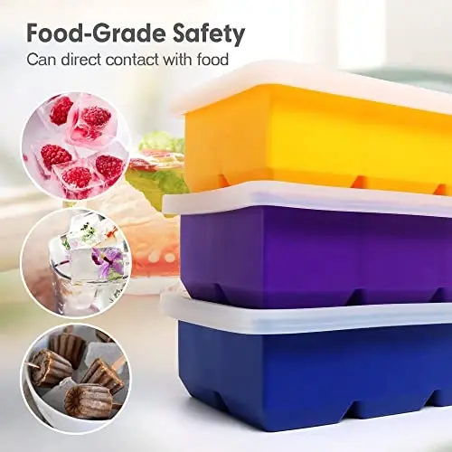 Excnorm Silicone Ice Cube Trays 3 Pack - Large Size Silicone Ice Cube Molds with Leak Proof Removable Lid Square Ice Cube Tray And BPA Free for Cocktail,Whiskey, Stackable Flexible Ice - 6