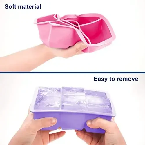 Excnorm Silicone Ice Cube Trays 3 Pack - Large Size Silicone Ice Cube Molds with Leak Proof Removable Lid Square Ice Cube Tray And BPA Free for Cocktail,Whiskey, Stackable Flexible Ice - 5
