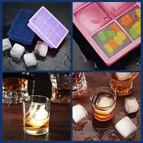 Excnorm Silicone Ice Cube Trays 3 Pack - Large Size Silicone Ice Cube Molds with Leak Proof Removable Lid Square Ice Cube Tray And BPA Free for Cocktail,Whiskey, Stackable Flexible Ice - 7