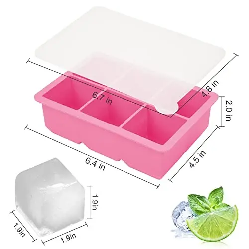 Excnorm Silicone Ice Cube Trays 3 Pack - Large Size Silicone Ice Cube Molds with Leak Proof Removable Lid Square Ice Cube Tray And BPA Free for Cocktail,Whiskey, Stackable Flexible Ice - 3