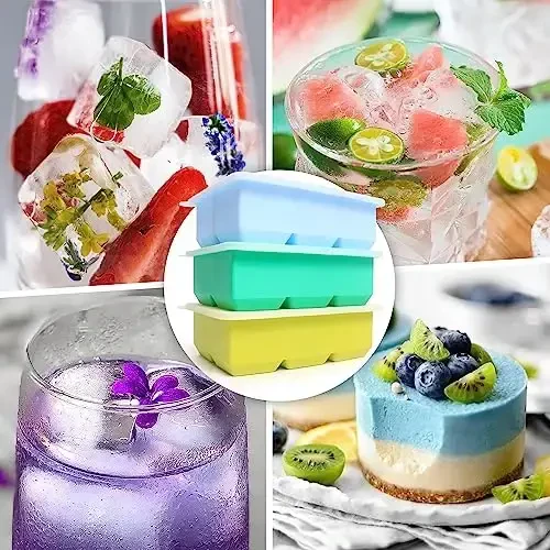 Excnorm Silicone Ice Cube Trays 3 Pack - Large Size Silicone Ice Cube Molds with Leak Proof Removable Lid Square Ice Cube Tray And BPA Free for Cocktail,Whiskey, Stackable Flexible Ice - 3