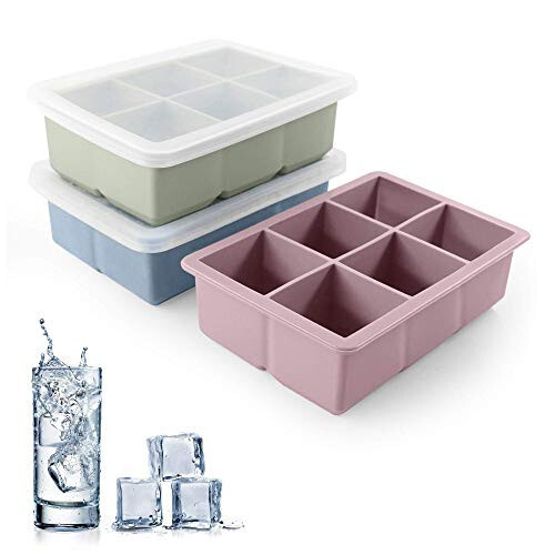 Excnorm Silicone Ice Cube Trays 3 Pack - Large Size Silicone Ice Cube Molds with Leak Proof Removable Lid Square Ice Cube Tray And BPA Free for Cocktail,Whiskey, Stackable Flexible Ice - EXCNORM