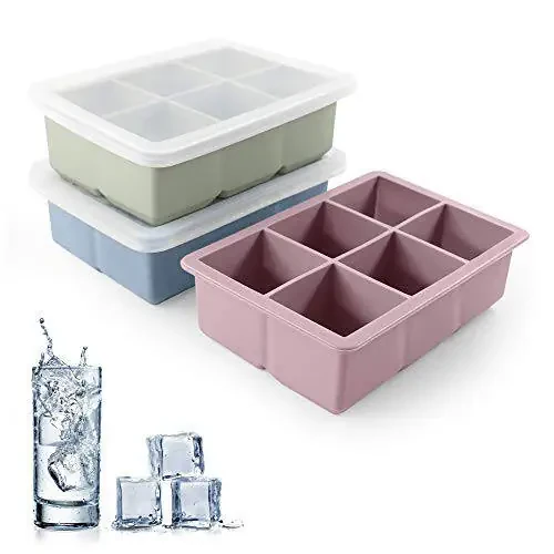 Excnorm Silicone Ice Cube Trays 3 Pack - Large Size Silicone Ice Cube Molds with Leak Proof Removable Lid Square Ice Cube Tray And BPA Free for Cocktail,Whiskey, Stackable Flexible Ice - 1