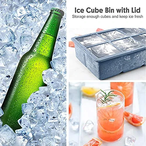 Excnorm Silicone Ice Cube Trays 3 Pack - Large Size Silicone Ice Cube Molds with Leak Proof Removable Lid Square Ice Cube Tray And BPA Free for Cocktail,Whiskey, Stackable Flexible Ice - 5