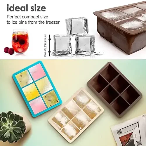 Excnorm Silicone Ice Cube Trays 3 Pack - Large Size Silicone Ice Cube Molds with Leak Proof Removable Lid Square Ice Cube Tray And BPA Free for Cocktail,Whiskey, Stackable Flexible Ice - 6