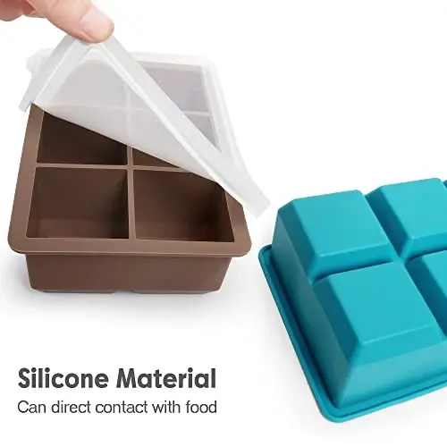 Excnorm Silicone Ice Cube Trays 3 Pack - Large Size Silicone Ice Cube Molds with Leak Proof Removable Lid Square Ice Cube Tray And BPA Free for Cocktail,Whiskey, Stackable Flexible Ice - 3