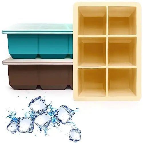 Excnorm Silicone Ice Cube Trays 3 Pack - Large Size Silicone Ice Cube Molds with Leak Proof Removable Lid Square Ice Cube Tray And BPA Free for Cocktail,Whiskey, Stackable Flexible Ice - 1