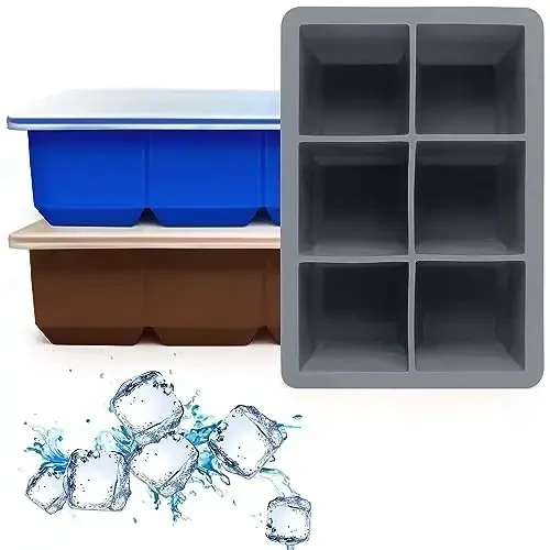 Excnorm Silicone Ice Cube Trays 3 Pack - Large Size Silicone Ice Cube Molds with Leak Proof Removable Lid Square Ice Cube Tray And BPA Free for Cocktail,Whiskey, Stackable Flexible Ice - 1