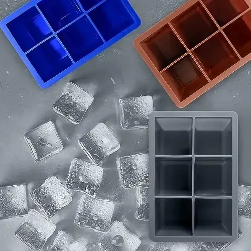 Excnorm Silicone Ice Cube Trays 3 Pack - Large Size Silicone Ice Cube Molds with Leak Proof Removable Lid Square Ice Cube Tray And BPA Free for Cocktail,Whiskey, Stackable Flexible Ice - 6
