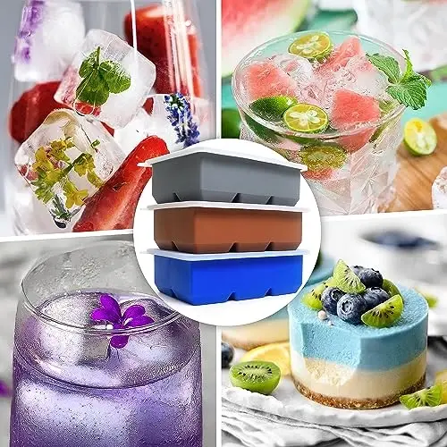 Excnorm Silicone Ice Cube Trays 3 Pack - Large Size Silicone Ice Cube Molds with Leak Proof Removable Lid Square Ice Cube Tray And BPA Free for Cocktail,Whiskey, Stackable Flexible Ice - 2