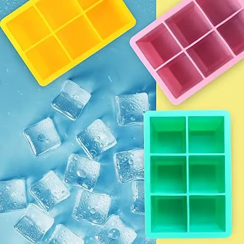 Excnorm Silicone Ice Cube Trays 3 Pack - Large Size Silicone Ice Cube Molds with Leak Proof Removable Lid Square Ice Cube Tray And BPA Free for Cocktail,Whiskey, Stackable Flexible Ice - 6
