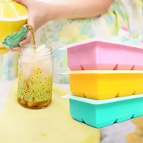 Excnorm Silicone Ice Cube Trays 3 Pack - Large Size Silicone Ice Cube Molds with Leak Proof Removable Lid Square Ice Cube Tray And BPA Free for Cocktail,Whiskey, Stackable Flexible Ice - 4