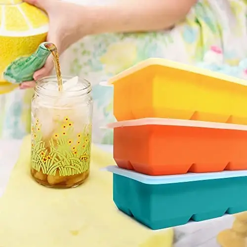 Excnorm Silicone Ice Cube Trays 3 Pack - Large Size Silicone Ice Cube Molds with Leak Proof Removable Lid Square Ice Cube Tray And BPA Free for Cocktail,Whiskey, Stackable Flexible Ice - 4