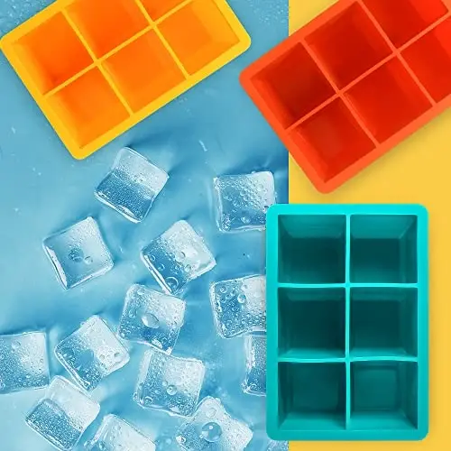 Excnorm Silicone Ice Cube Trays 3 Pack - Large Size Silicone Ice Cube Molds with Leak Proof Removable Lid Square Ice Cube Tray And BPA Free for Cocktail,Whiskey, Stackable Flexible Ice - 6