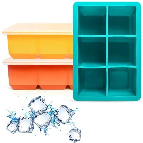 Excnorm Silicone Ice Cube Trays 3 Pack - Large Size Silicone Ice Cube Molds with Leak Proof Removable Lid Square Ice Cube Tray And BPA Free for Cocktail,Whiskey, Stackable Flexible Ice 
