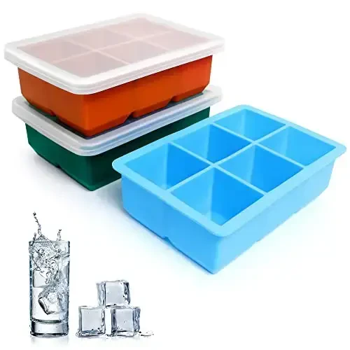 Excnorm Silicone Ice Cube Trays 3 Pack - Large Size Silicone Ice Cube Molds with Leak Proof Removable Lid Square Ice Cube Tray And BPA Free for Cocktail,Whiskey, Stackable Flexible Ice - EXCNORM (1)
