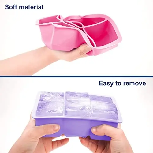 Excnorm Silicone Ice Cube Trays 3 Pack - Large Size Silicone Ice Cube Molds with Leak Proof Removable Lid Square Ice Cube Tray And BPA Free for Cocktail,Whiskey, Stackable Flexible Ice - 5