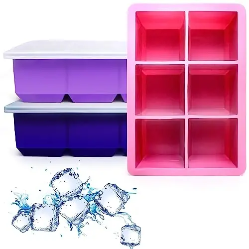 Excnorm Silicone Ice Cube Trays 3 Pack - Large Size Silicone Ice Cube Molds with Leak Proof Removable Lid Square Ice Cube Tray And BPA Free for Cocktail,Whiskey, Stackable Flexible Ice - 1